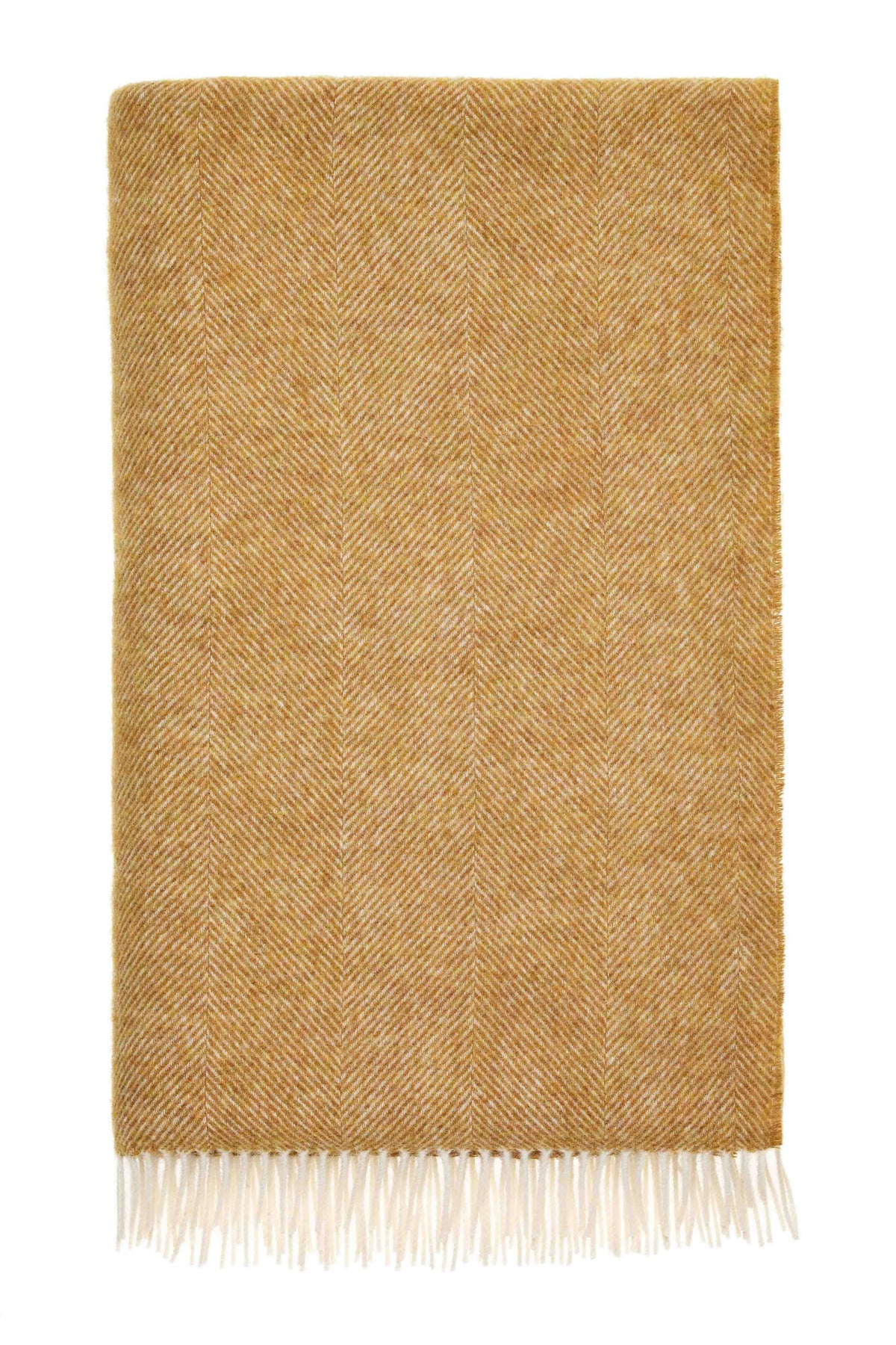 Herringbone Pure Wool Throw: Gold