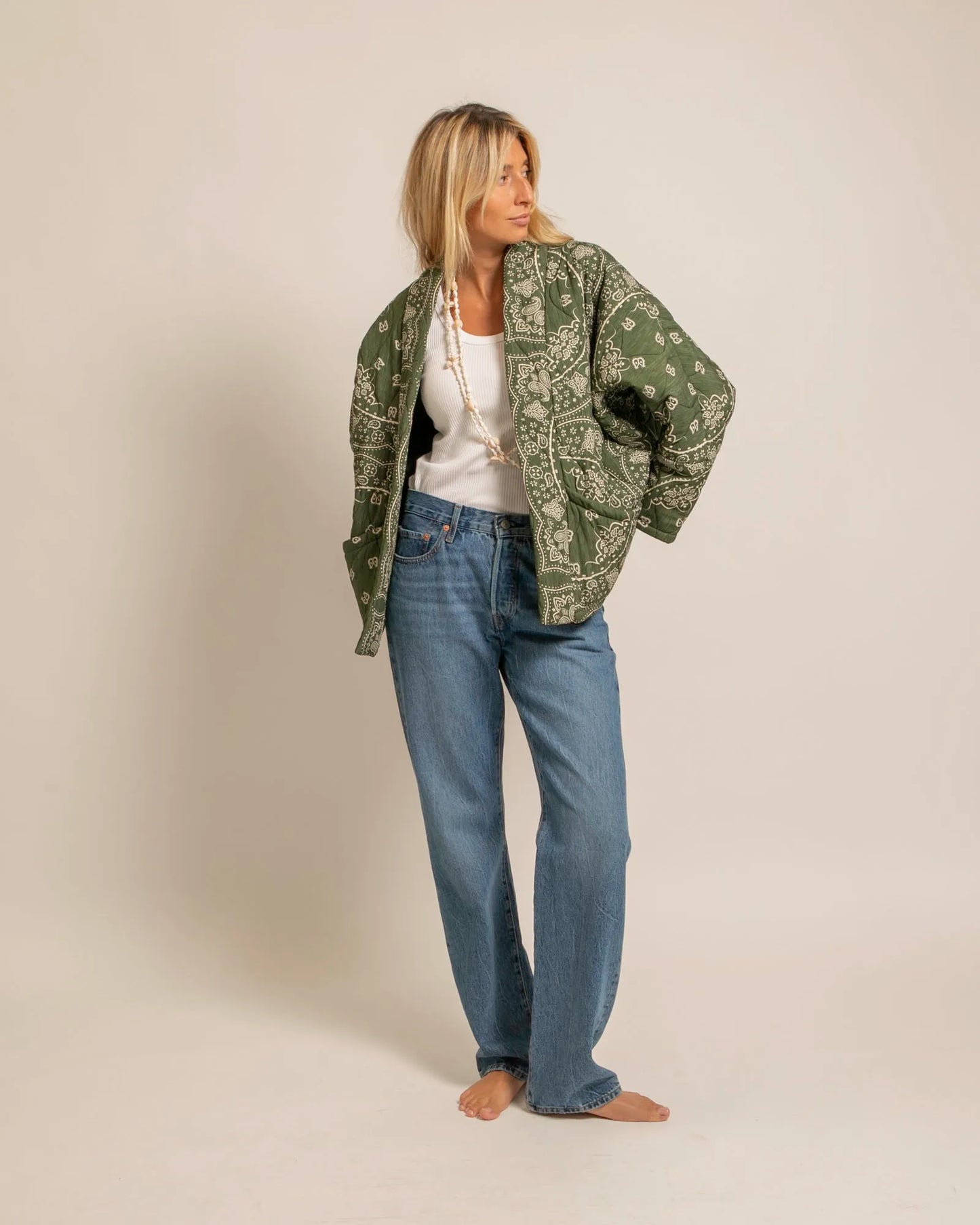 Kimono Style Jacket Green & White