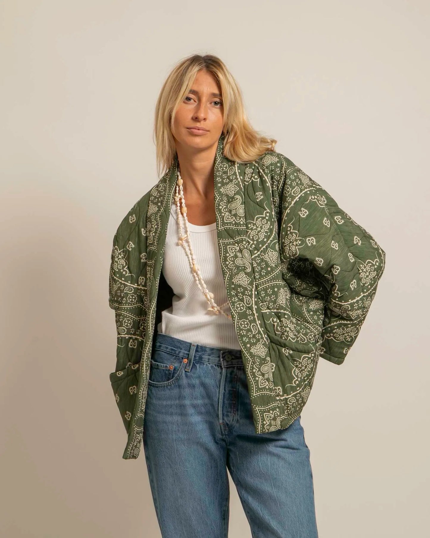 Kimono Style Jacket Green & White