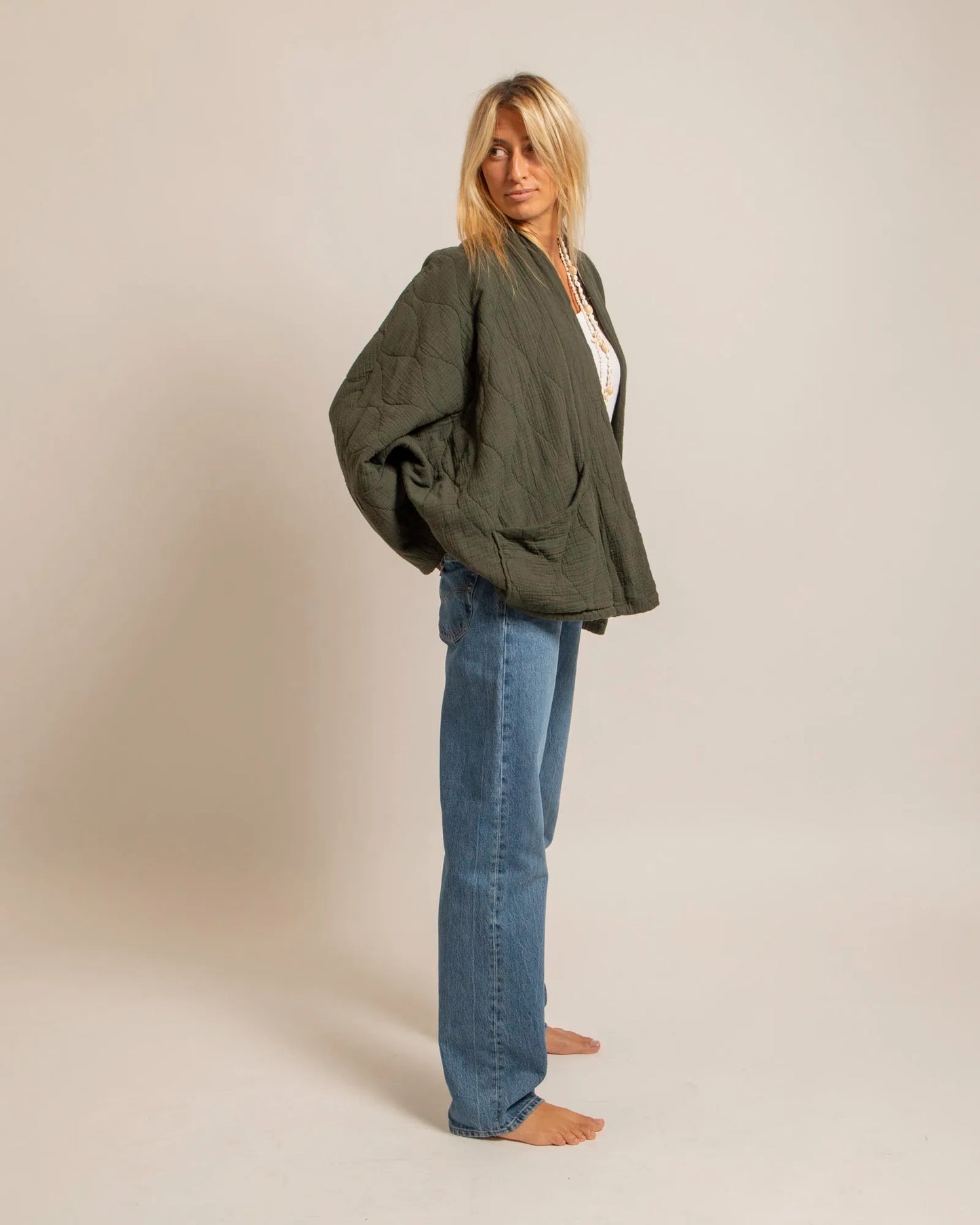Relaxed Kimono Style Jacket Khaki