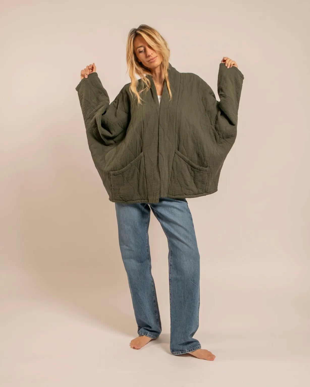 Relaxed Kimono Style Jacket Khaki