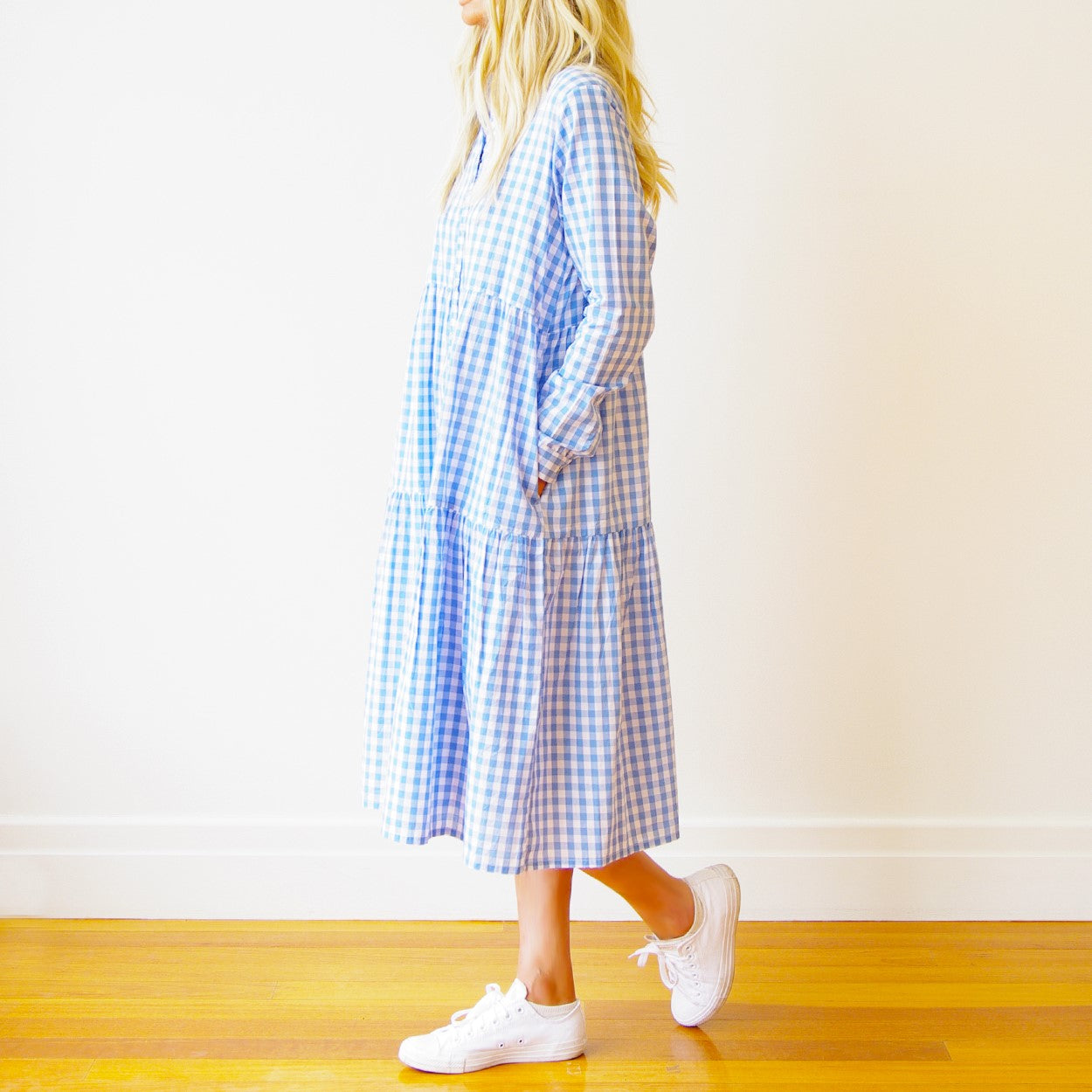 Cate Cotton Blue Gingham Dress