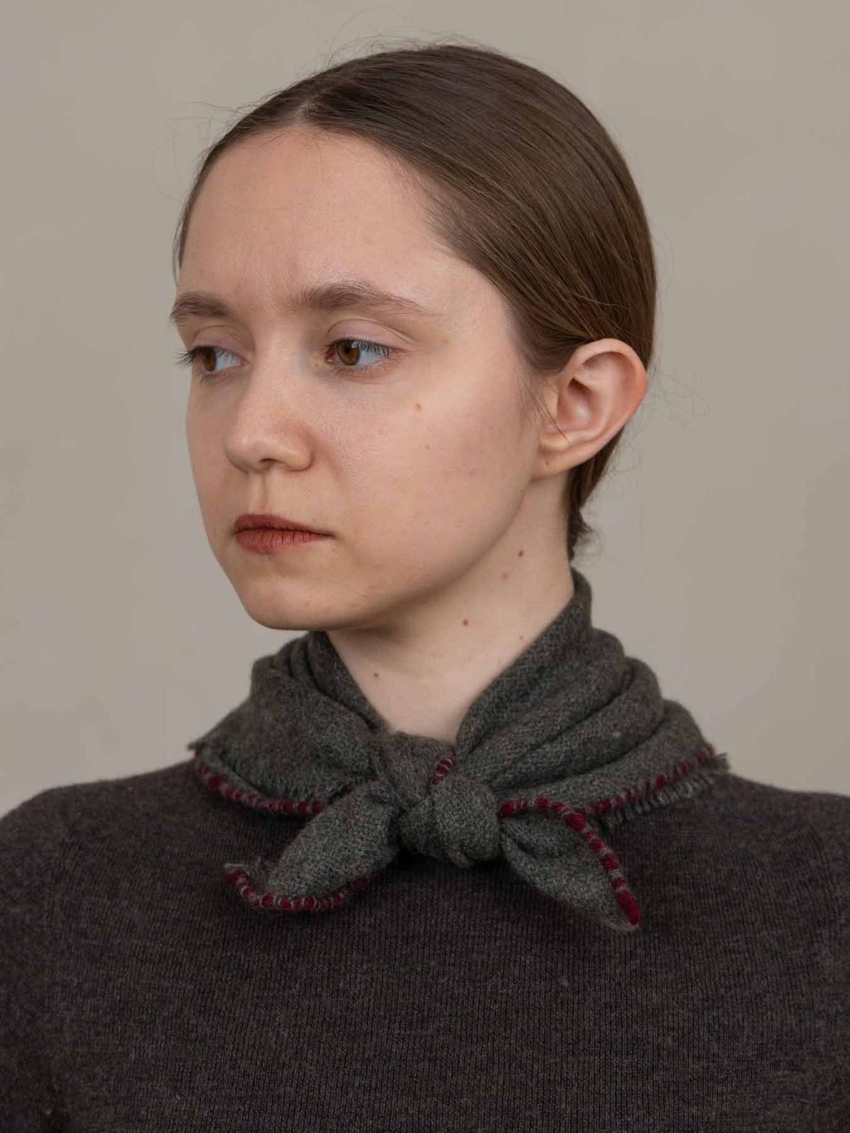Cashmere Contrast Stitch Neck Scarf Green