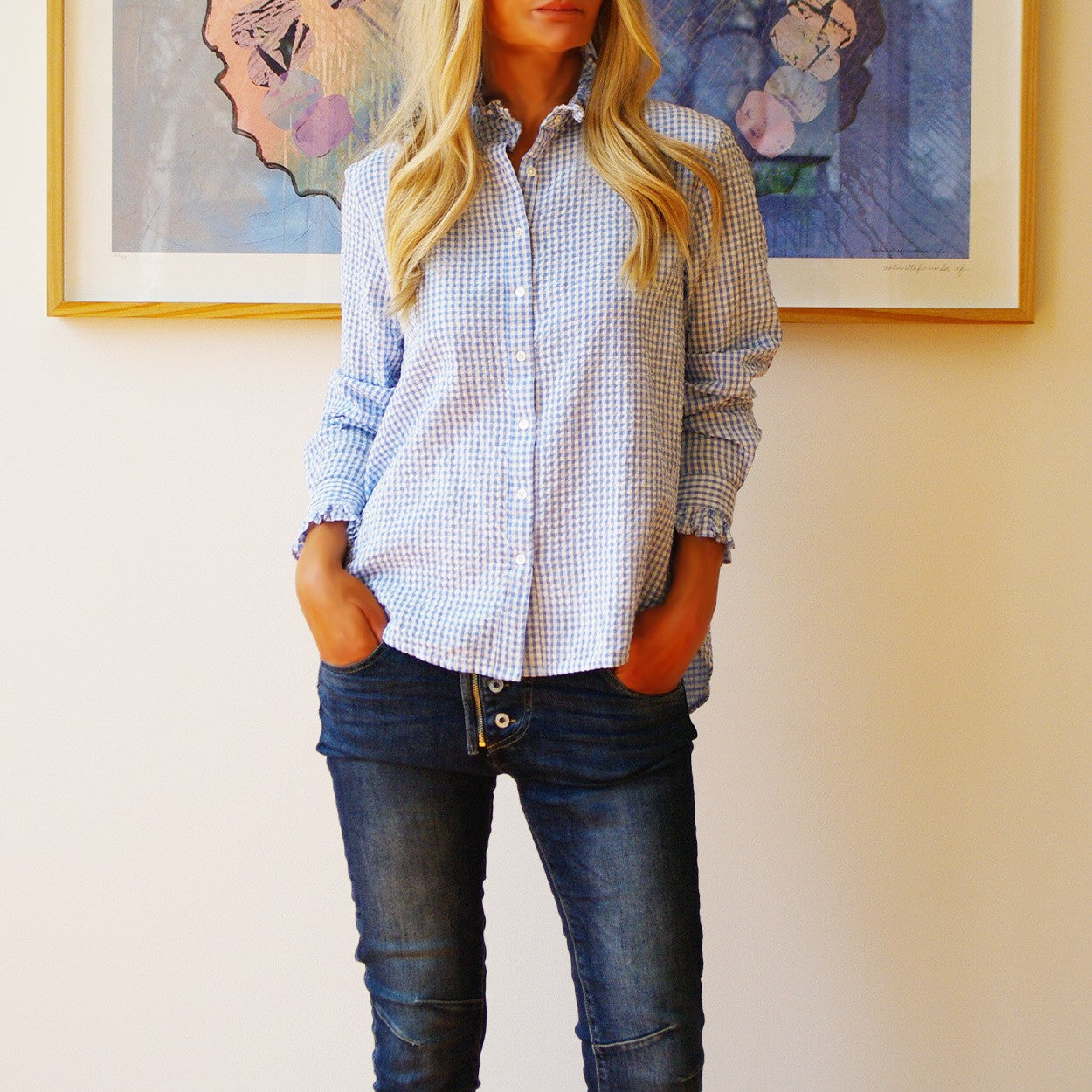 Gracie Blue White Gingham Shirt – Pod Pip - Main Image