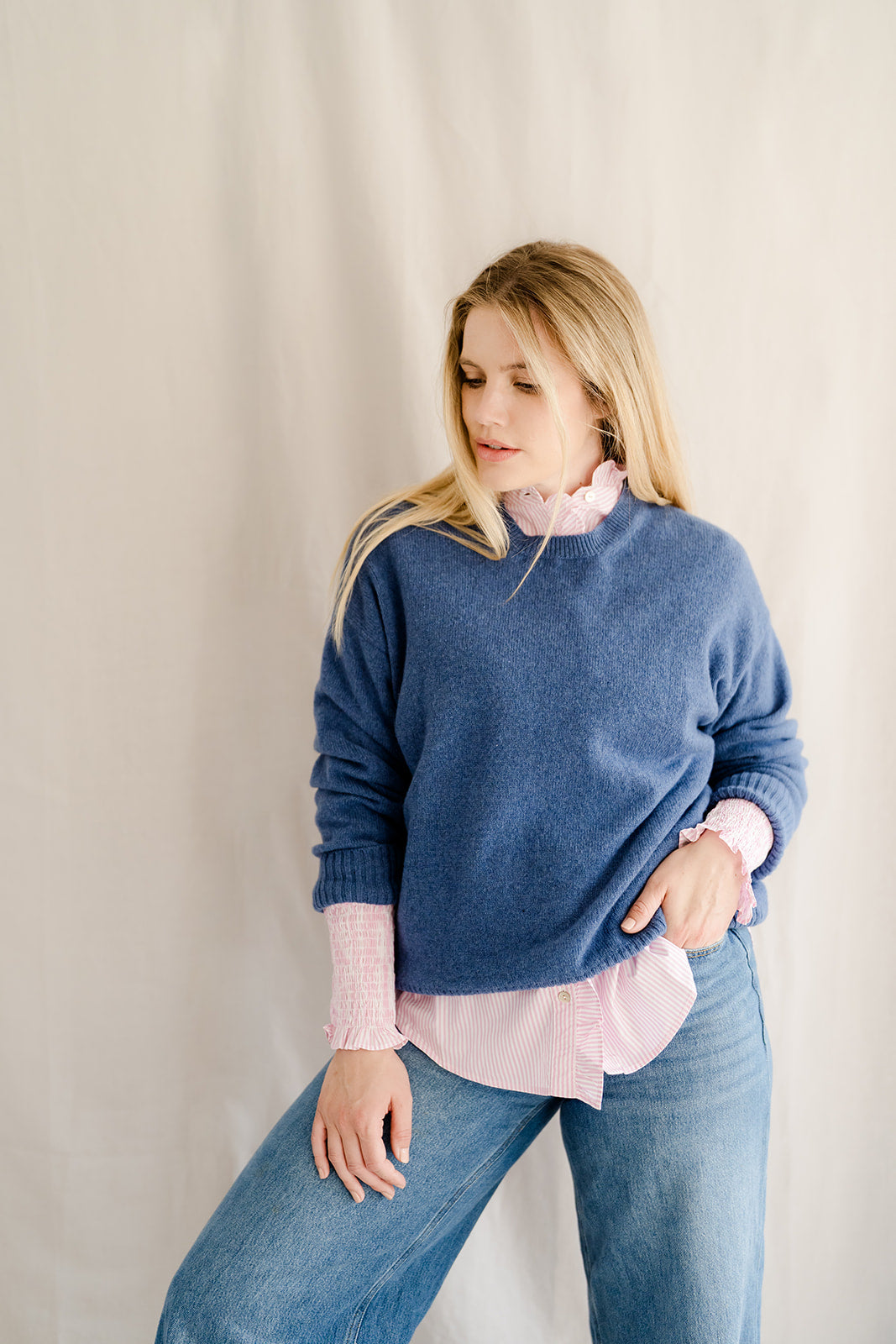 Relaxed Crew Neck Jumper Denim Blue