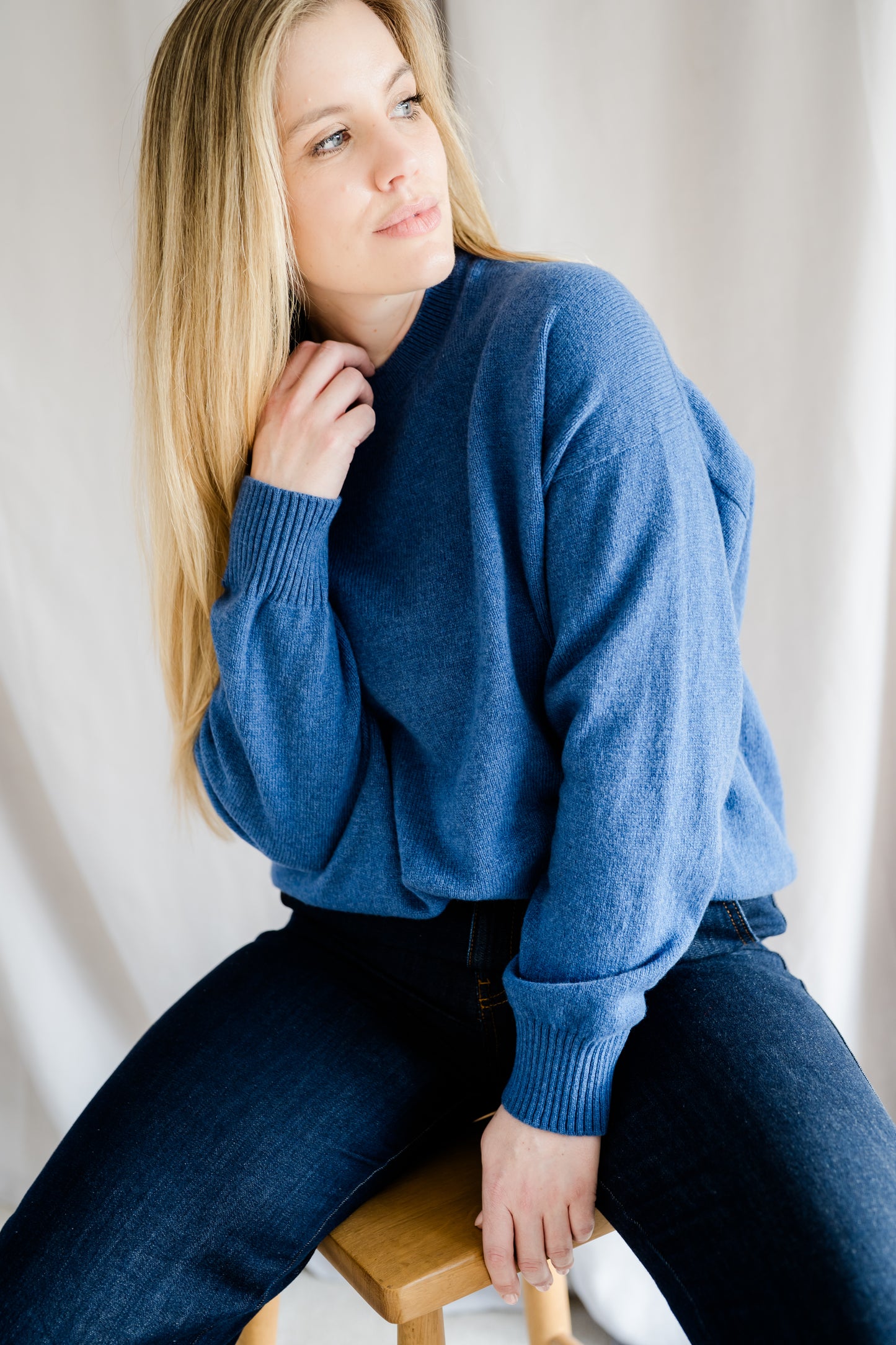 Relaxed Crew Neck Jumper Denim Blue