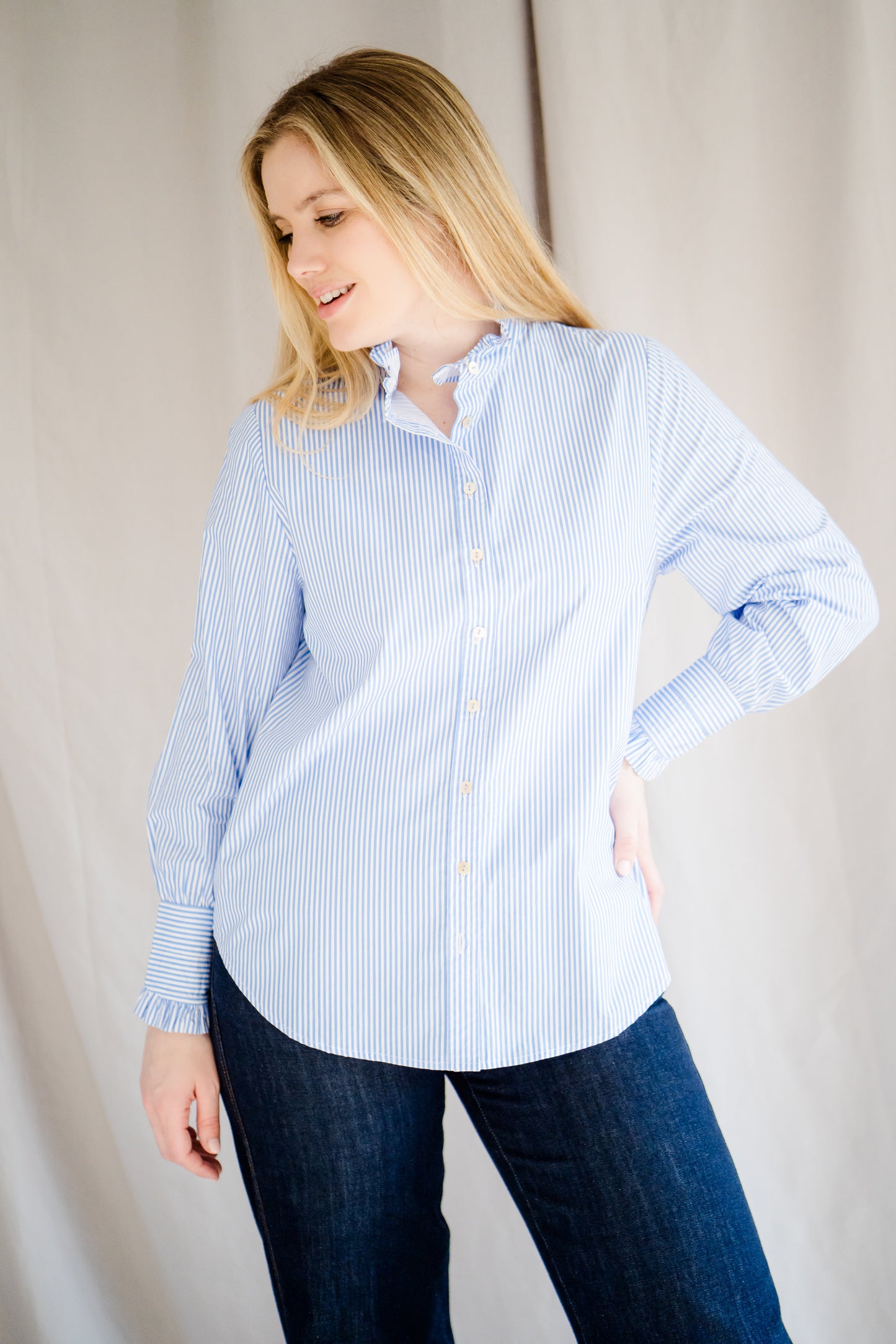 Lottie Azure & White Stripe Cotton Shirt
