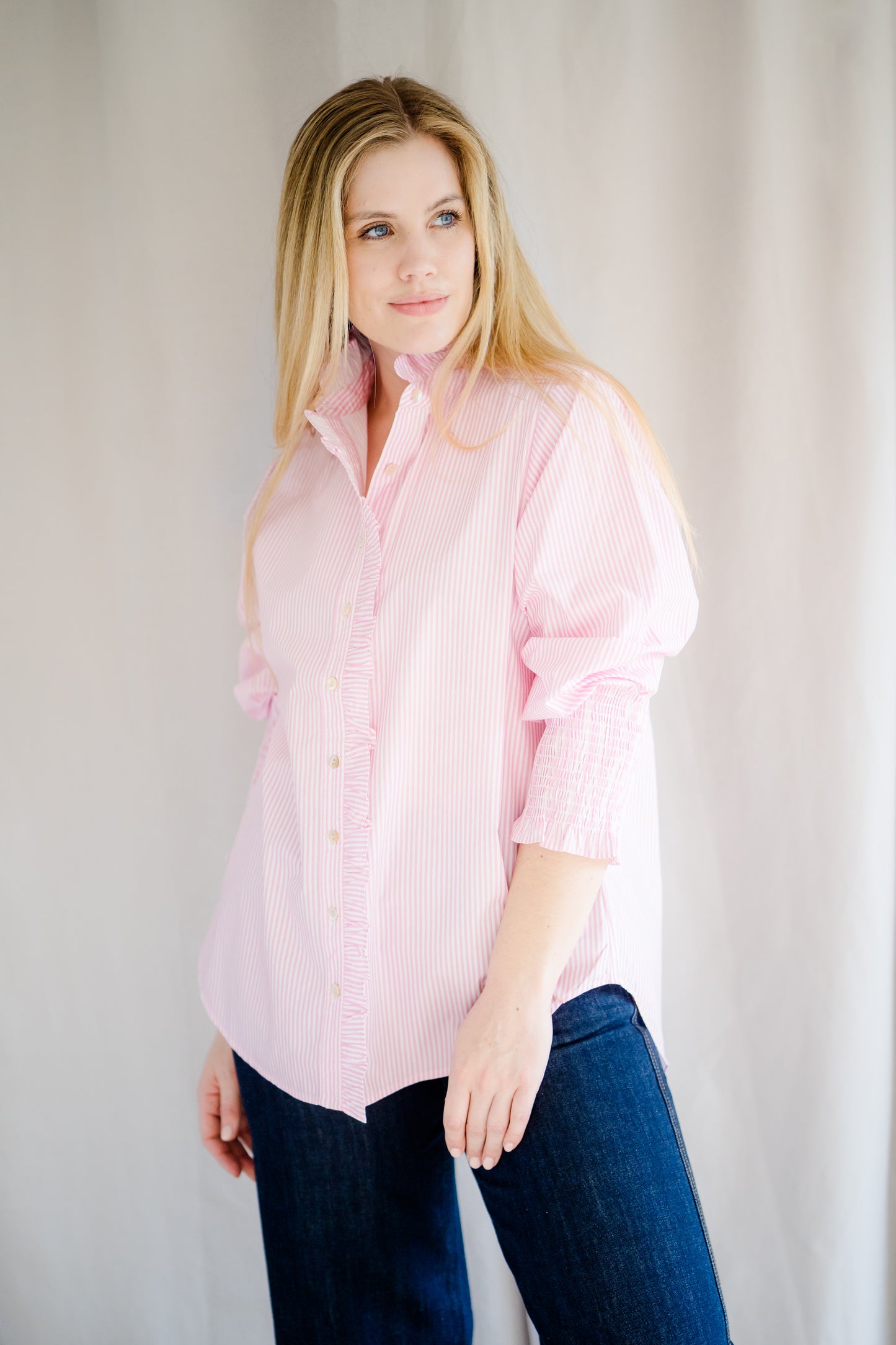 Poppy Pink & White Stripe Shirt