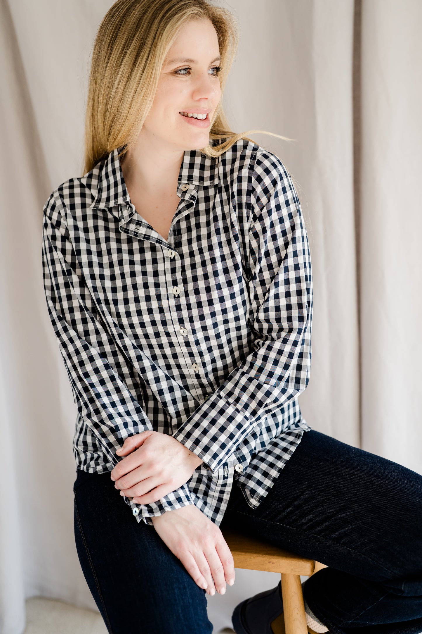 Riley Regular Fit Cotton Gingham Shirt Indigo & White