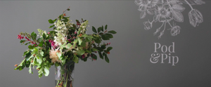 Pod & Pip's homepage image, featuring a beautiful floral arrangment created by Pod & Pip themselves