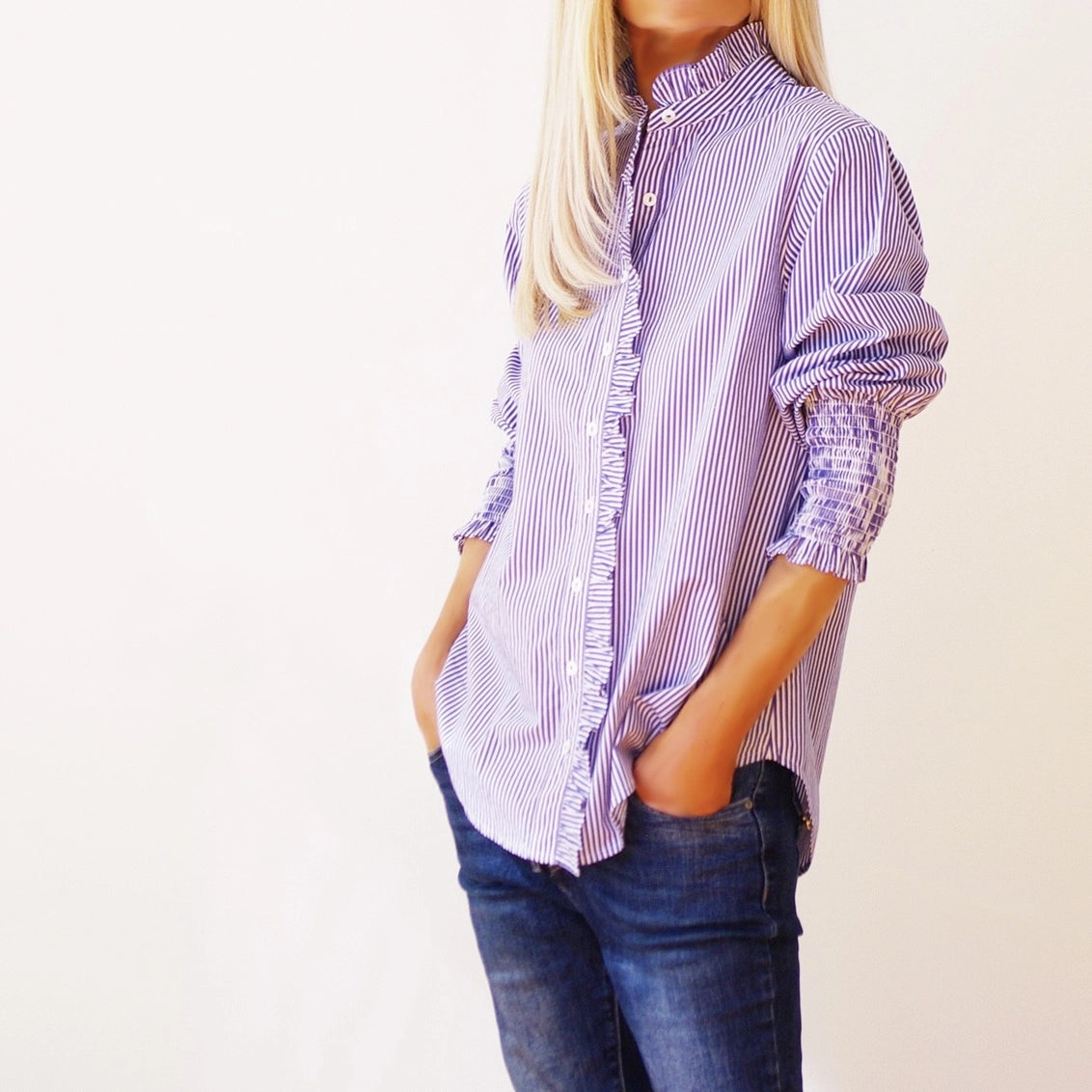 COMING SOON  - Poppy Dark Blue & White Stripe Shirt