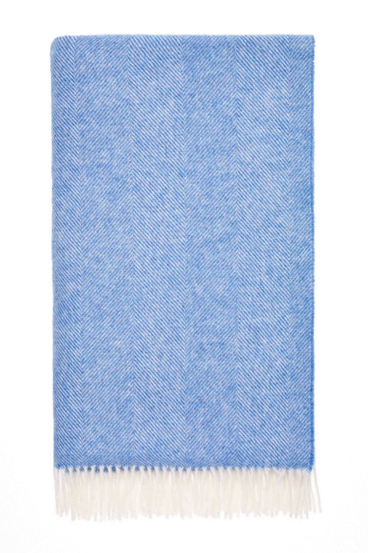 Herringbone Pure Wool Throw Peacock Blue