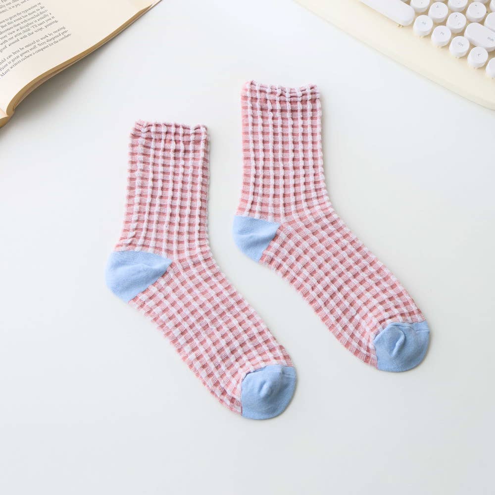 Women’s Cotton Waffle Crew Socks Pink