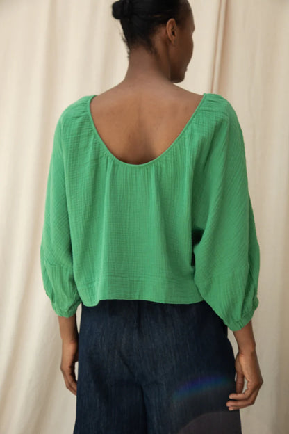 Beaumont Organic Ivy Cotton Cheesecloth Top - Palm Green