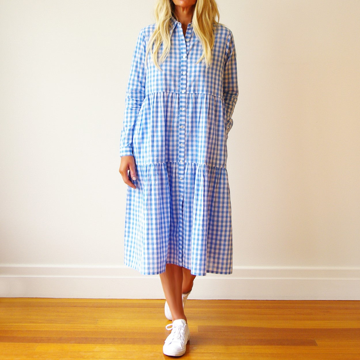 Cate Cotton Blue Gingham Dress