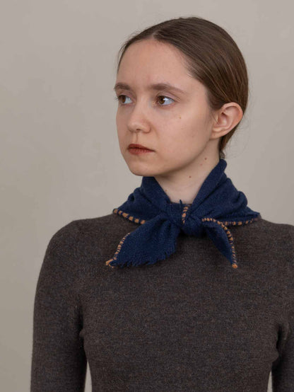 Cashmere Contrast Stitch Neck Scarf Navy