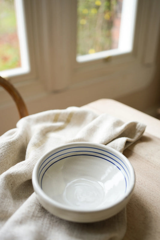 Hand Painted Breton Stripe Snack Bowl - Ink