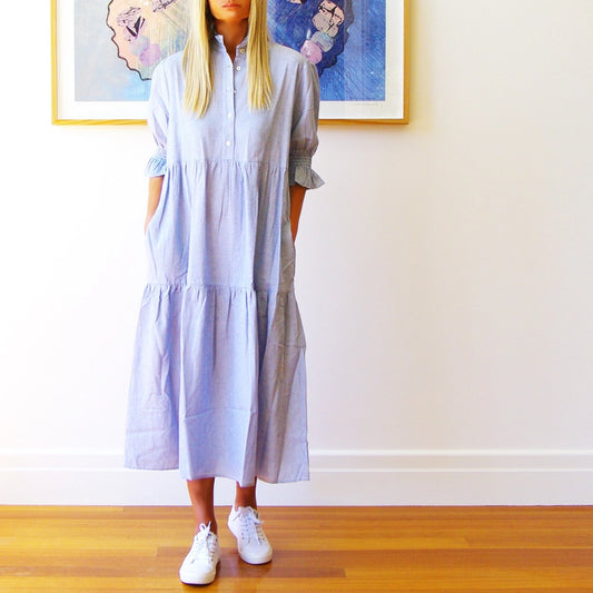 Lottie Blue & White Yarn Stripe Dress