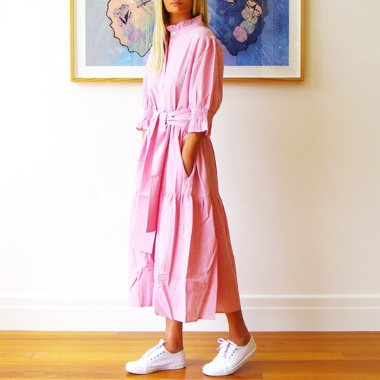 Lottie Pink & White Yarn Stripe Dress