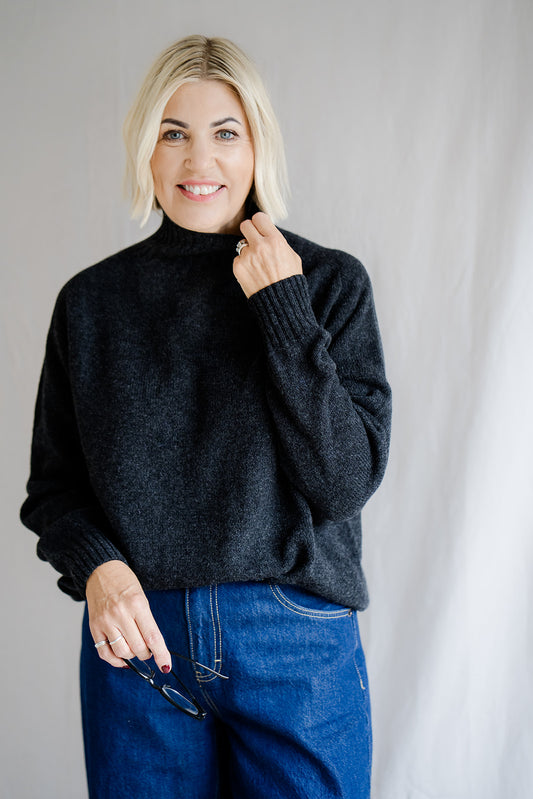Pod & Pip Funnel Neck Jumper Charcoal Grey