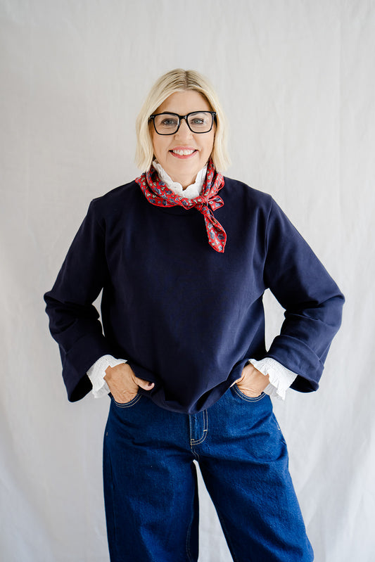 Pod & Pip Wide Sleeve Sweatshirt Top Navy - Coming Soon