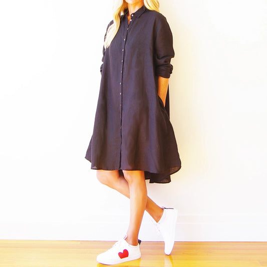 Linen Shirt Dress Navy