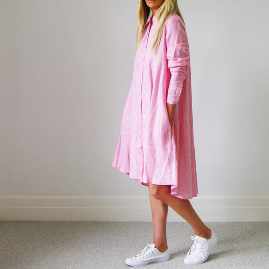 Linen Shirt Dress Pink