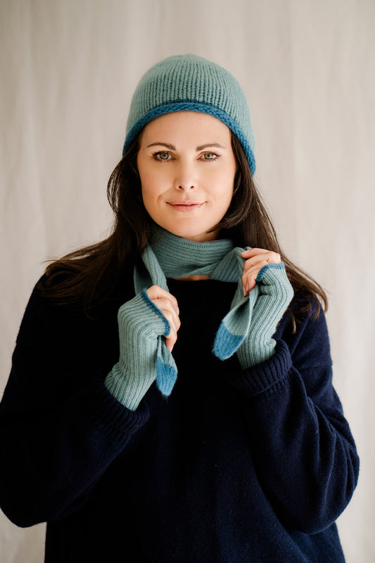 Cashmere Fingerless Gloves Blue