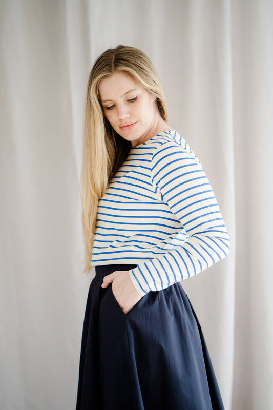Chalk Breton Long Sleeved Top Cobalt Blue