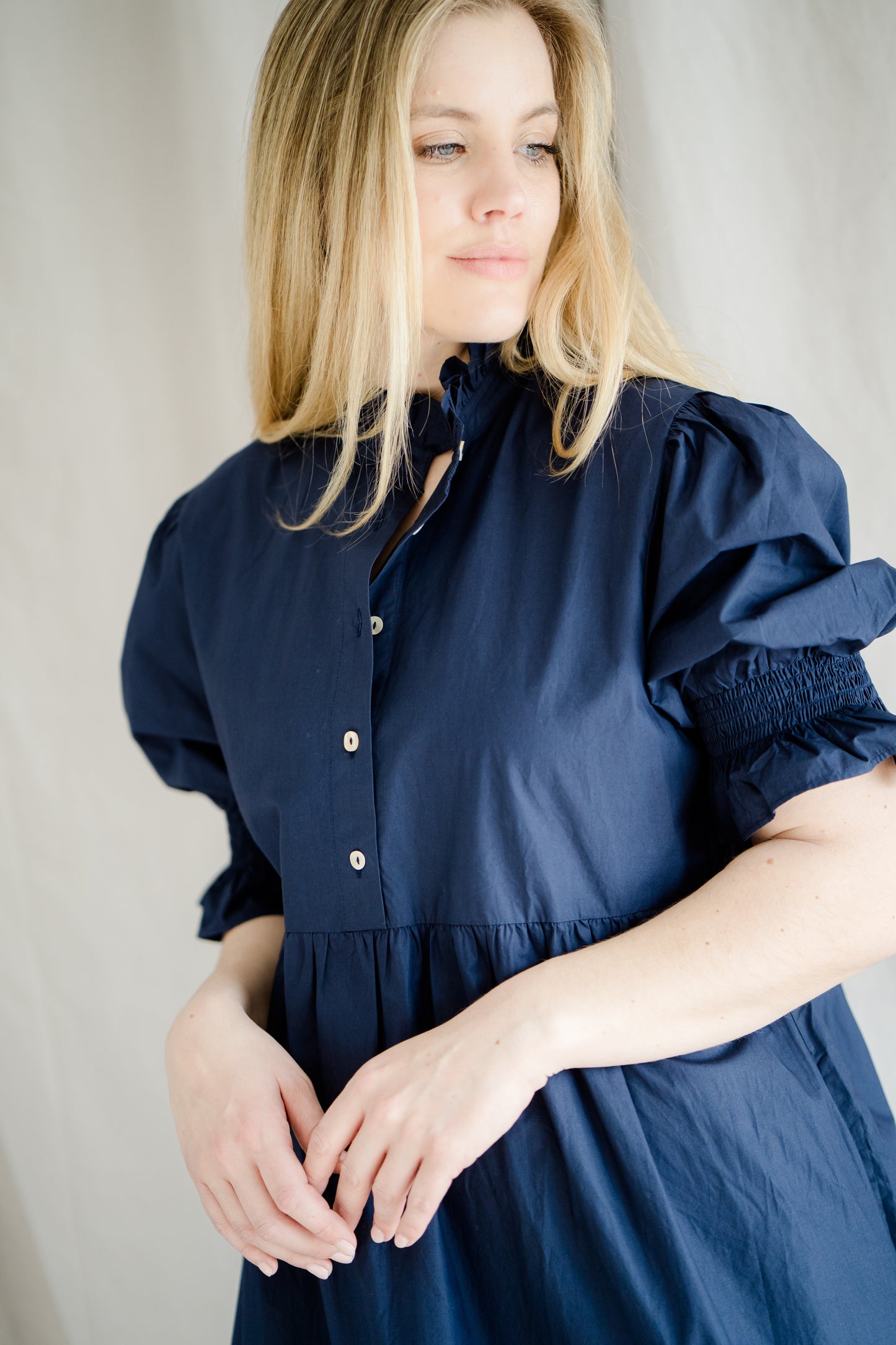 Lottie Navy Blue Cotton Poplin Dress