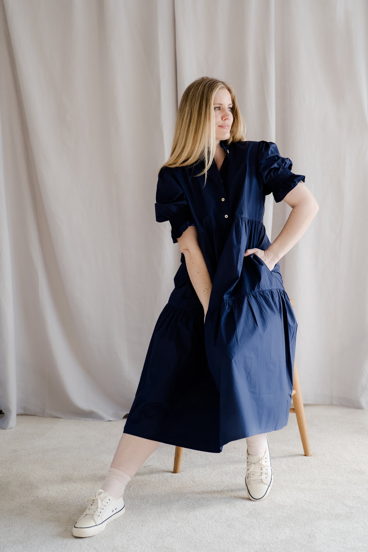 Lottie Navy Blue Cotton Poplin Dress
