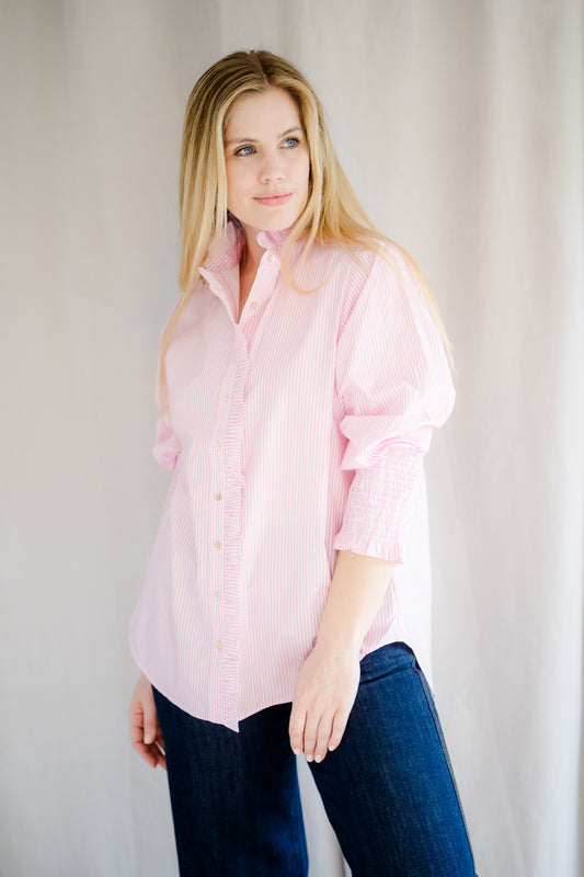 Poppy Pink & White Stripe Shirt