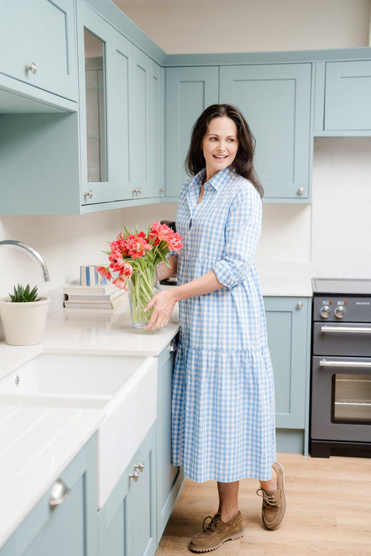 Cate Cotton Blue Gingham Dress