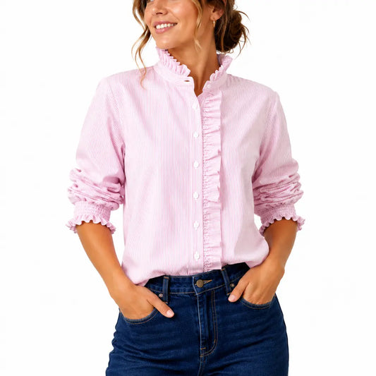 Poppy Pink & White Stripe Shirt
