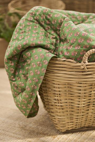Green with pink flowers Quilt