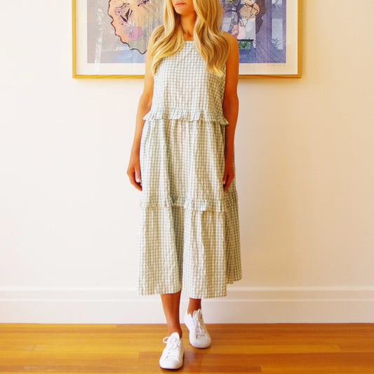 Rosie Sleeveless Green Gingham Dress