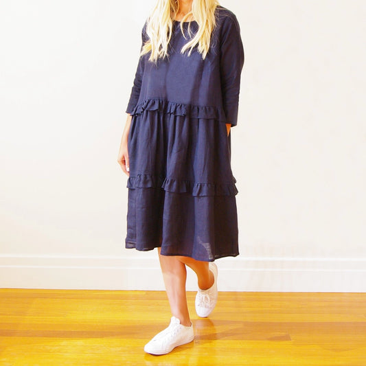 Rosie Linen Dress Navy