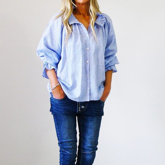 Sammi Blue Linen Blouse