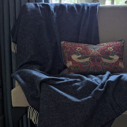 British Wool Herringbone Throw Navy