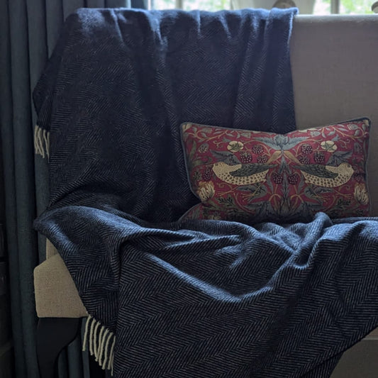 British Wool Herringbone Throw Navy