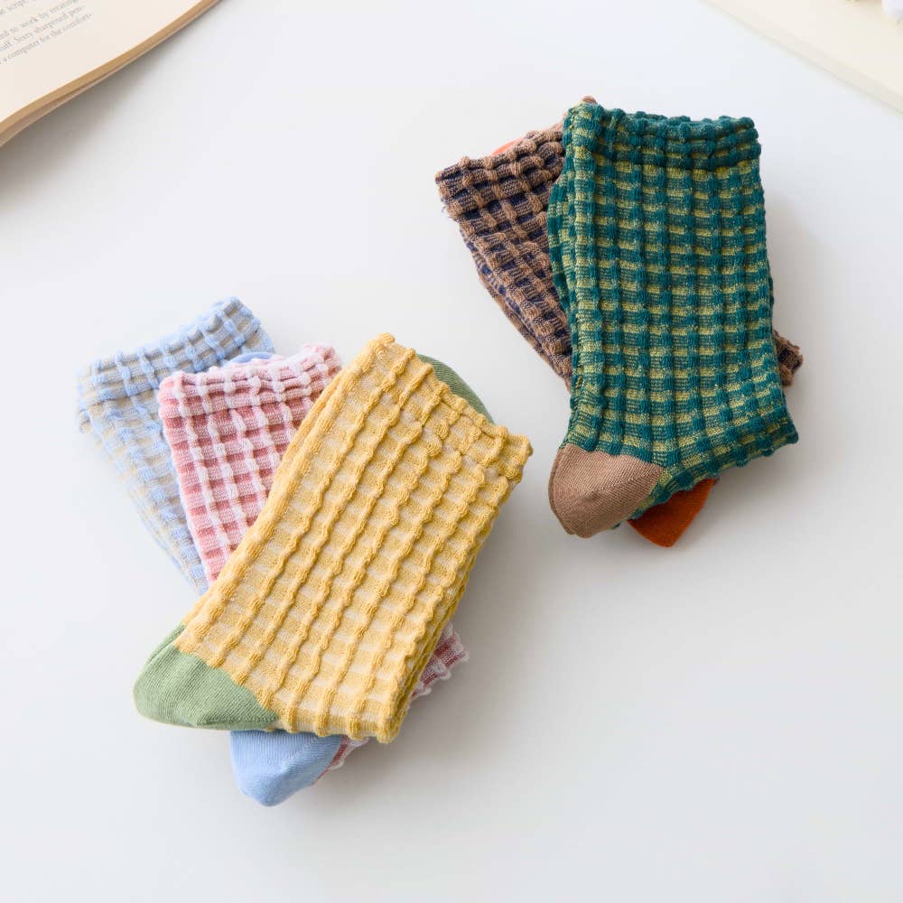 Women’s Cotton Waffle Crew Socks – Soft Bubble Texture: Yellow