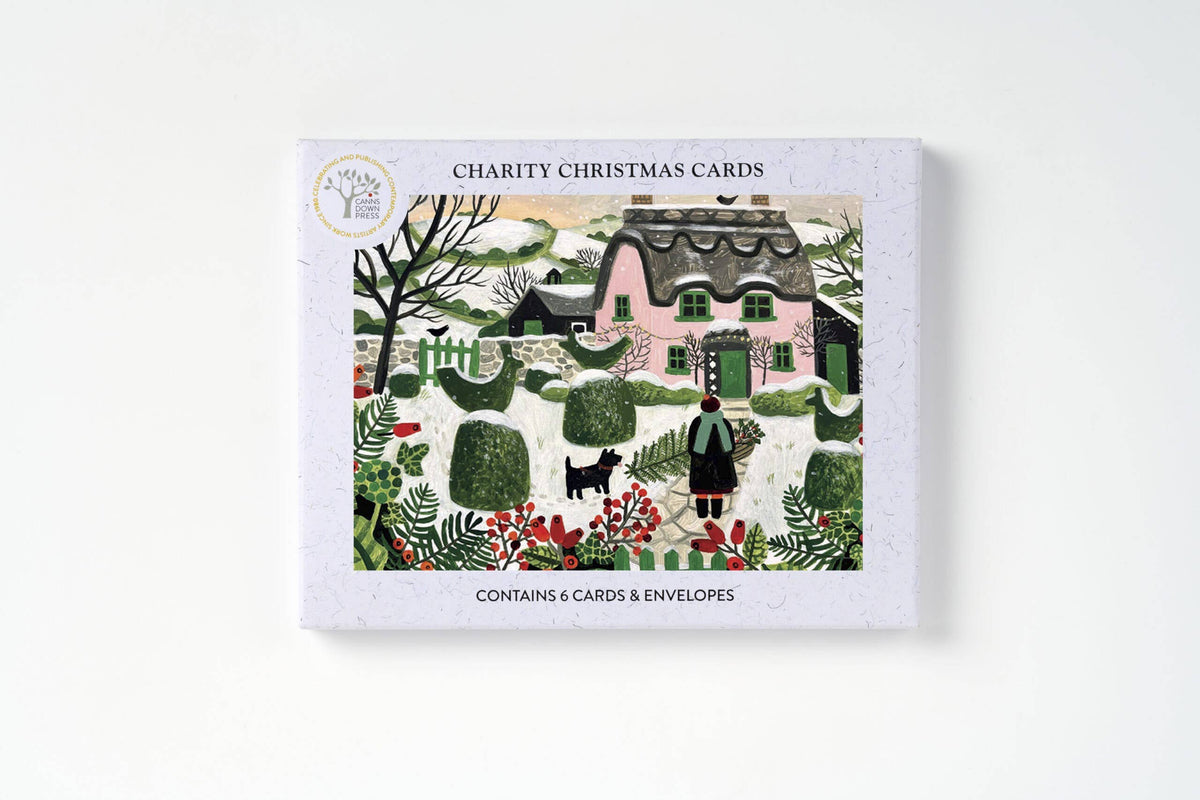 Christmas Card Pack - Pink Cottage And Snowy Topiary