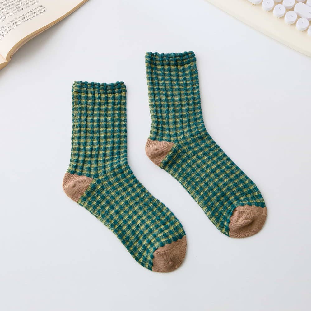 Women’s Cotton Waffle Crew Socks Green